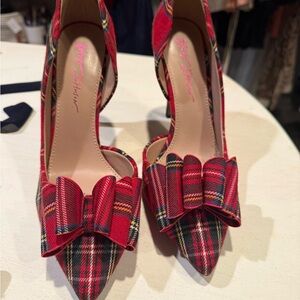 Betsey Johnson Red Plaid Heels with Bow